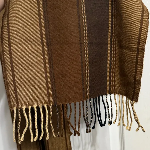 💙💖 100%‎ Cashmere Striped Brown Scarf Fringe Old Money Minimalist Winter - Image 3