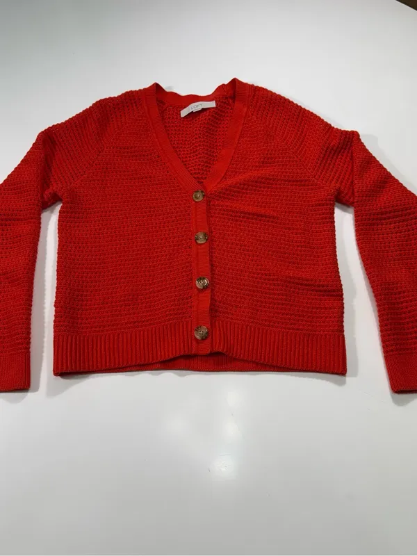 LOFT Orange Button-Front V-Neck Cardigan Size XS - Image 2
