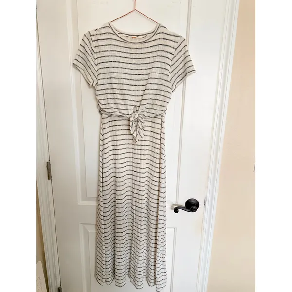 Free People Womens Striped Tie Front Ribbed Knit Maxi Dress Ivory Black Size‎ XS - Image 2