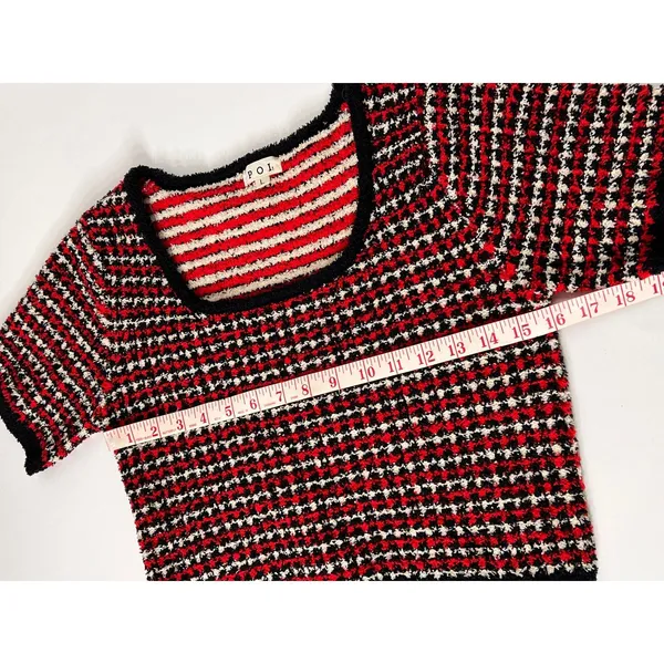 POL Fuzzy Striped Crop Sweater Top Red Black Cream Size Large - Image 7