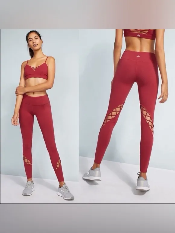 Alo Yoga Entwine High Rise Leggings Red Criss Cross Cutout Size Small S - Image 2