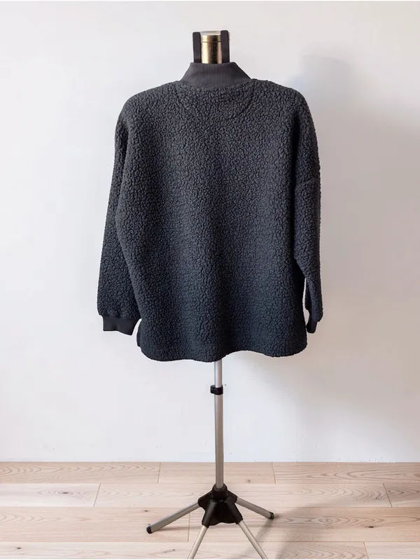 Aerie Charcoal Gray Fuzzy Sherpa Half-Zip Pullover Sweater - Size L Cozy - Image 4