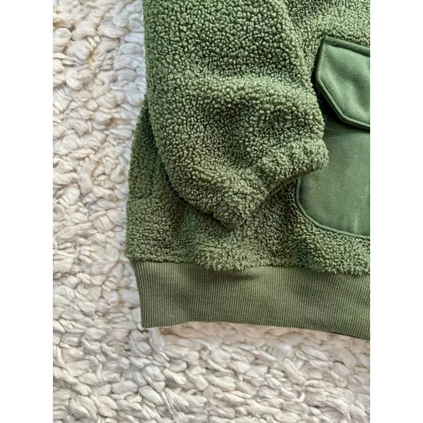 Women's Goumi Green Fleece Quarter-Zip Sweatshirt XS Sherpa Pockets - Image 8