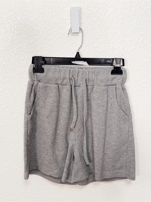 J.ING Gray Waffle Knit Zip Up Hoodie Shorts Two Piece Lounge Set One Size - Image 6