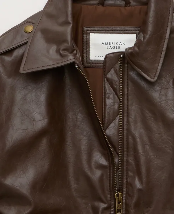 American Eagle Oversized Vegan Leather Bomber Jacket - Image 5