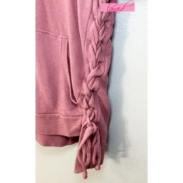Good hYOUman Woman Up Lace-Up Hoodie Corset Asymmetric Heathered Pink Oversized - Image 8