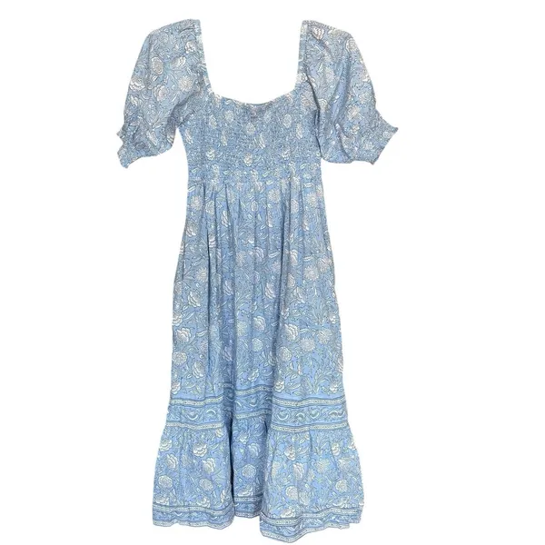 Roller Rabbit 100% Cotton Blue White Floral Maxi Dress Size Medium - Image 4