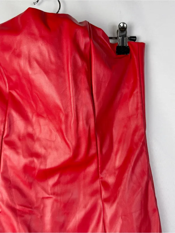 Boutique Red Faux Leather Strapless Bodycon Mini Dress S - Image 3