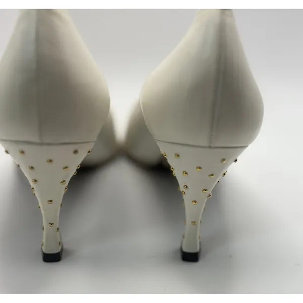 Stuart Weitzman Off White Leather Studded Pointed Toe Pumps Heels Size 7.5 - Image 7