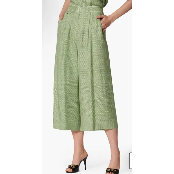 NWT $350 Equipment‎ Allete Crop Wide Leg Pants Size 0 Green Silk Viscose - Image 3