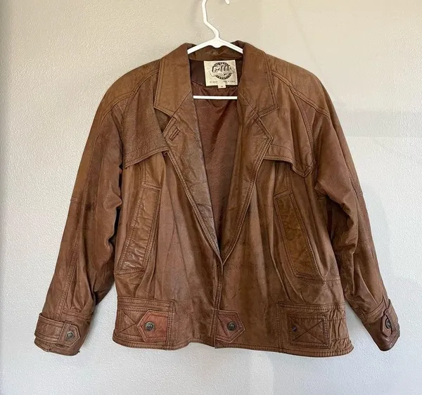 [G-III Global Identity] Vintage Brown Bomber Leather Jacket-Medium - Image 2