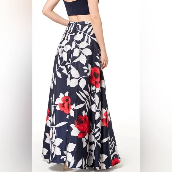 Sequin Hearts Blue Red White Floral Full Tulle Formal Maxi Skirt Size 0 - Image 2