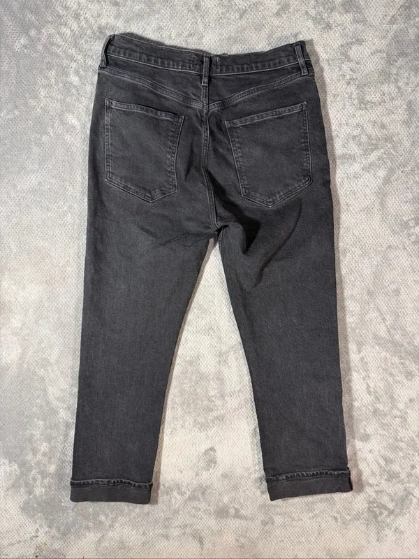 AGOLDE Size 31 High Rise Straight Leg Jeans Washed Black Button Fly Cuffed Hem - Image 9