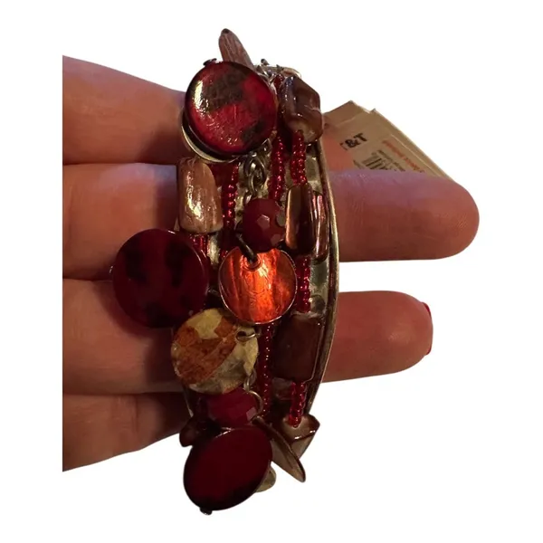 Red & Silver Charm Bangle Bracelet One Size - Image 5