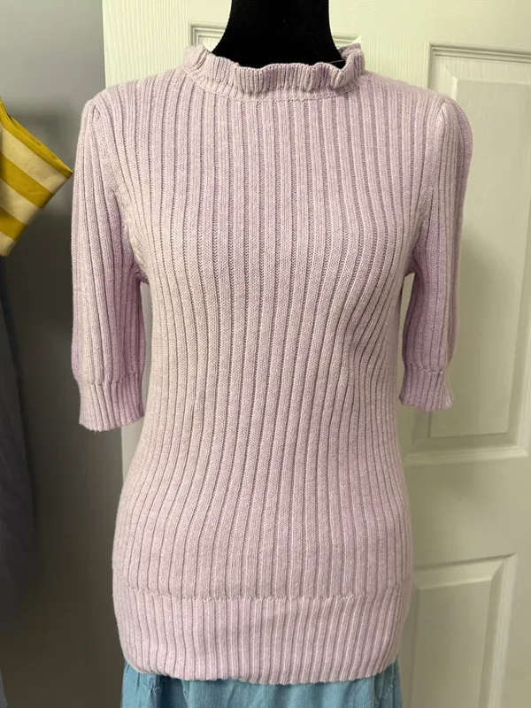 NWT LOFT Outlet Lavender Ribbed Knit Mock Neck Sweater Top Medium Stretch Office - Image 3