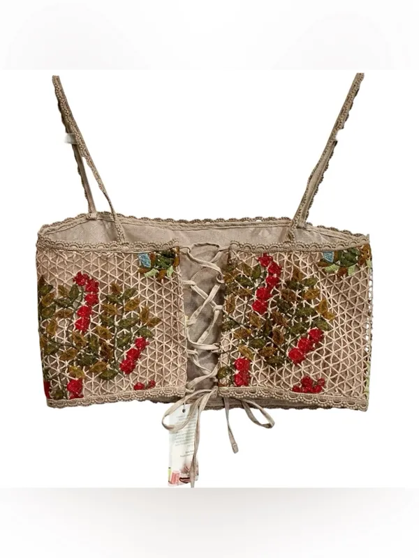 NWT Agua Bendita Tan Floral‎ Crochet Corset Tile Vicky Crop Top Size Medium - Image 5
