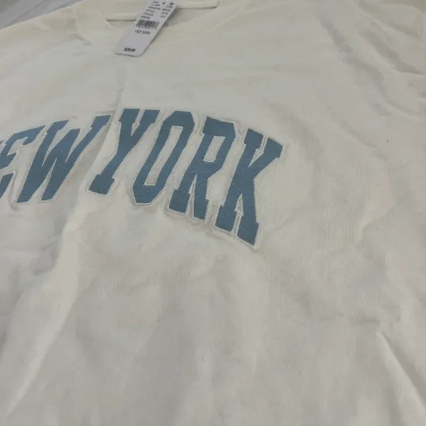 'new york' tee One Size Condition: NWT Color: white / blue Details : - See photos for approx. measurements laying flat - Boxy fit - Comfy - Easy to throw on Extras: - I ship between 1-2 days - Image 2