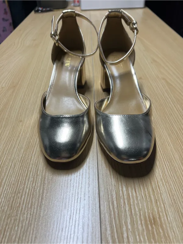 J.Crew Factory Gold Metallic Ankle Strap Block Heel Pumps Size 8 - Image 3