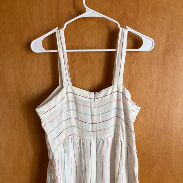 LOFT Striped Tiered‎ Maxi Dress Womens 4 White Linen Blend Sleeveless Boho - Image 3
