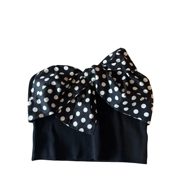 Dolan Black & White Polka Dot Bow Crop Top Size S - Image 2