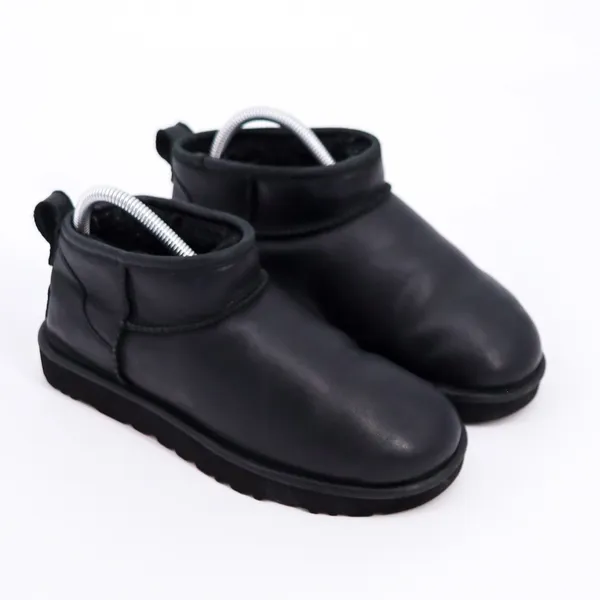 UGG Classic Ultra Mini Leather Boot Womens Size 6‎ Black 1117534 Ankle Booties - Image 9