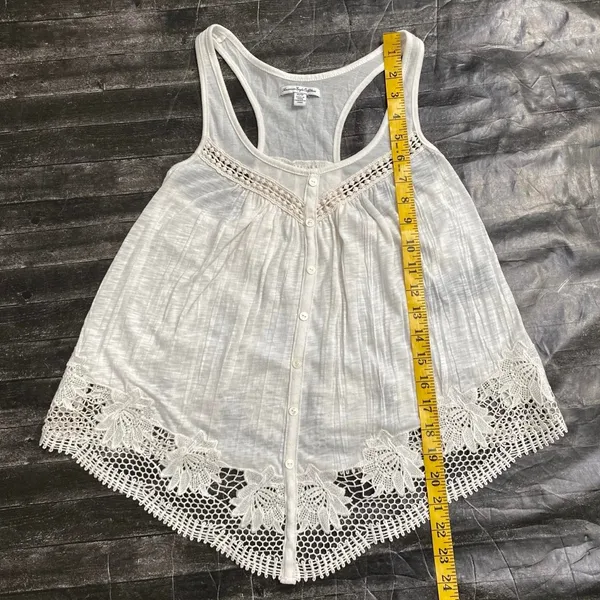 Y2k American Eagle Creme Tank Blouse Lace Trim Racerback Boho Cottage Summer - Image 8