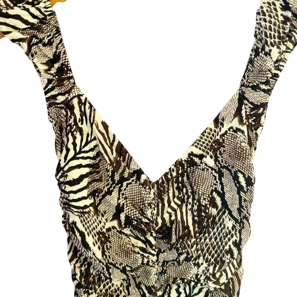 Aritzia Wilfred Veda Mini Dress Animal Print Brown Cream Ruched Cocktail‎ Size 2 - Image 9