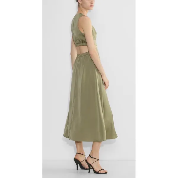 Aritzia Babaton Cella Satin NWOT Linen Blend Cutout Maxi Dress Open Back M Olive - Image 2