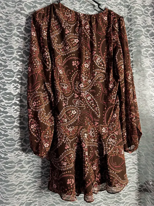 Abercrombie and Fitch Brown Floral Paisley Side Tie Mini Dress NWT Size XS - Image 4