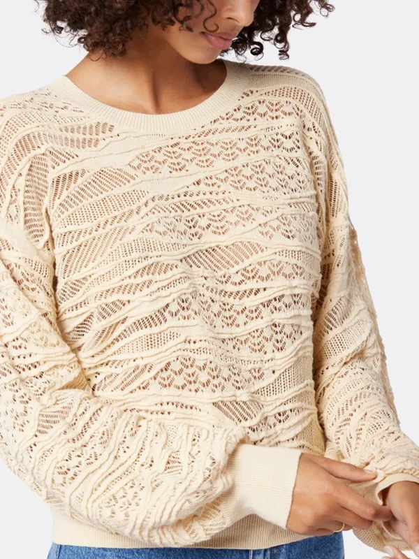 SOFT JOIE Val Crew Neck Sweater in Bleached Sand Beige Lace Textured‎ XXS - Image 9