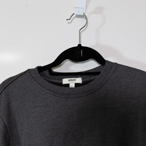 Agolde Thora 3/4 Sleeve Cotton Blend Fleece Lined Crew Neck Pullover Sweater L - Image 2