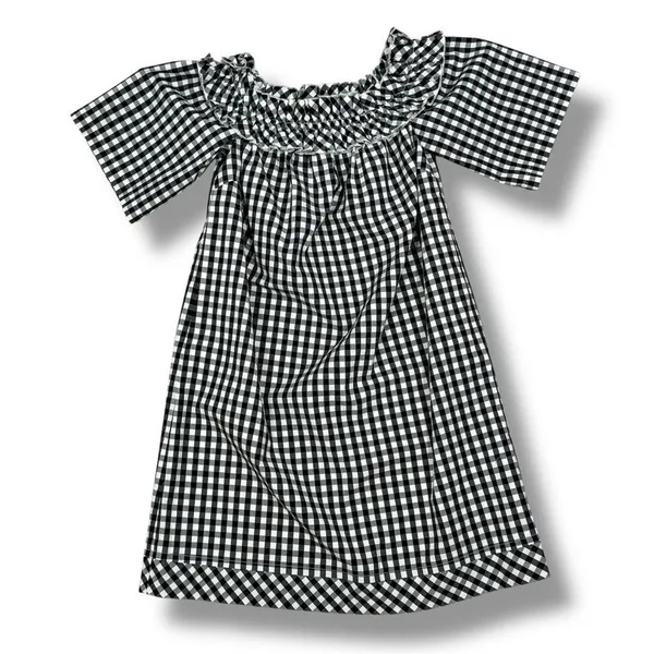 Vineyard Vines Gingham Check Off The Shoulder Shift‎ Mini Dress Black White XS - Image 12