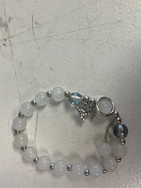 Silver White Beaded Charm Bracelet - Women Jewelry - Image 2