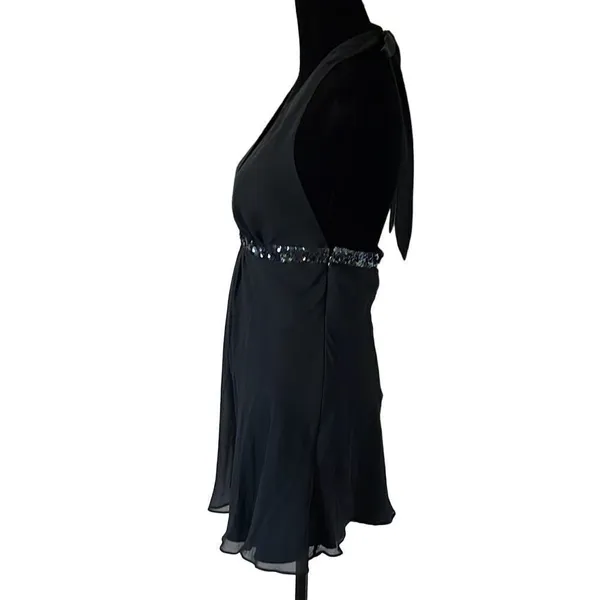 Express XS Sleeveless Top. V-neck Halter with tie. Sequenced at‎ rib cage. - Image 3