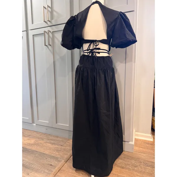ASTR‎ The Label Shelby Dress Black Puff Sleeve Open Back High Neck Maxi Large - Image 12