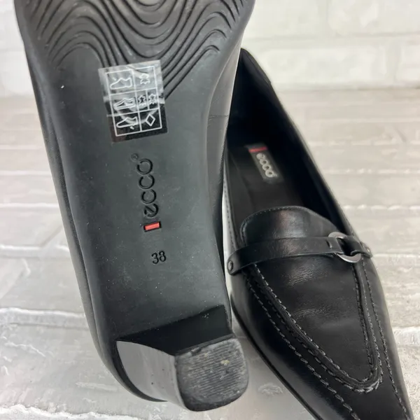 ECCO Loafer Pumps Women 7.5 38 Black Leather Pointed Toe Block Heel Strap Office - Image 12