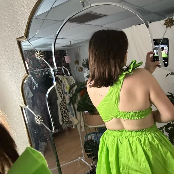 One Shoulder Cut Out Mini Dress Lime Green Size Small - Image 3