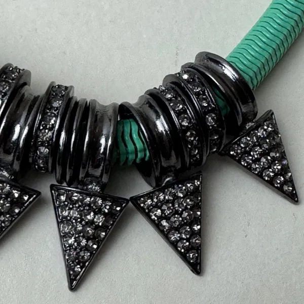 Aqua‎ Ribbed Cord Statement Necklace Gunmetal Triangle Crystal 20" Whimsigoth - Image 3