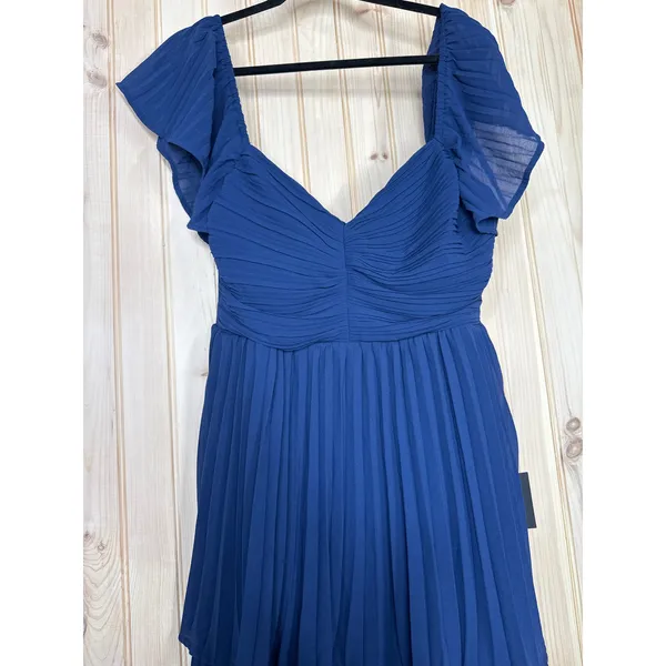 NWT Lulus Notorious Charm Navy Blue Pleated Flutter Sleeve Maxi Dress Gala Sz L - Image 7