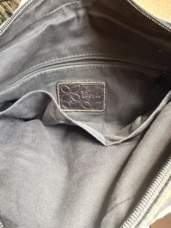 Fossil Black Canvas Leather Trim Crossbody Square Messenger Bag - Image 5