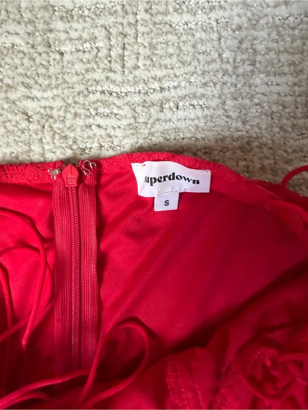 superdown Red Lace Bustier Bodysuit with Tie Straps - Image 3