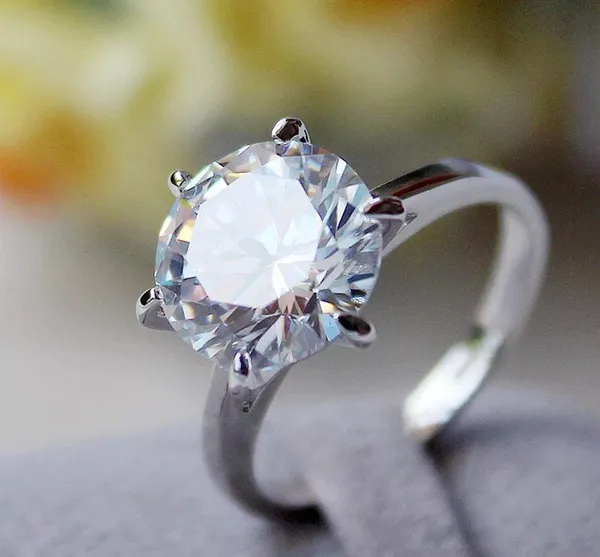 Single Solitaire Real 925 Silver 5ct Diamond Ring - Image 2