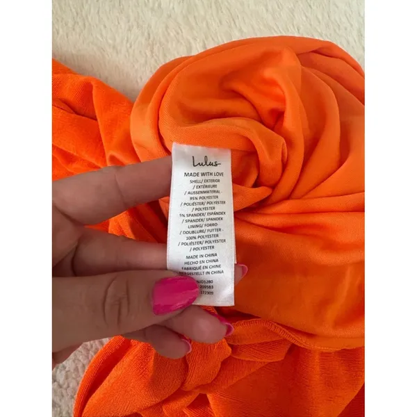 Lulus Neila Orange One-Shoulder Cutout Sash Mini Dress Size Medium Party Sexy - Image 9
