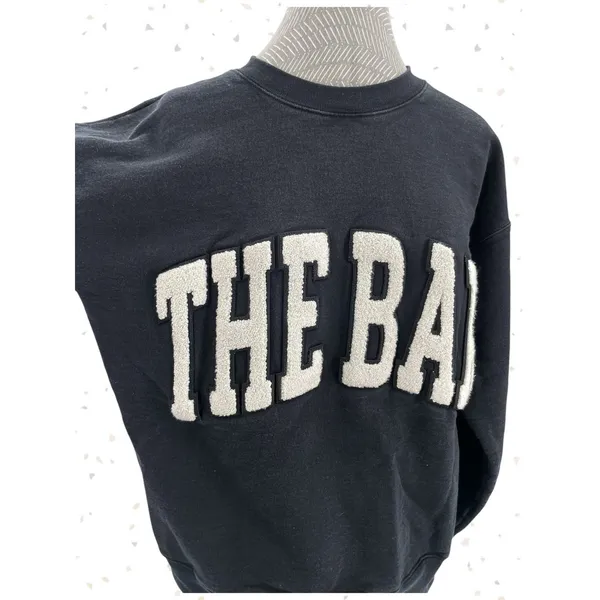 The Bar Arlo Crewneck Pullover Sweatshirt Black White Terry Letters Size M - Image 4