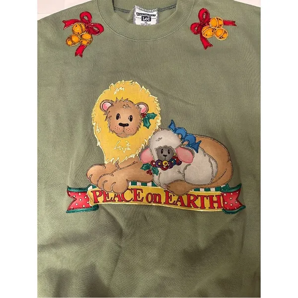 Lee Ugly Christmas Sweatshirt | Vintage "Peace on Earth" Lion & Lamb | Size XL - Image 9