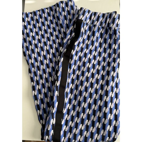 Maeve Anthropologie Geometric Print Flare Disco Ponte Knit Blue Pants, Women's M - Image 8