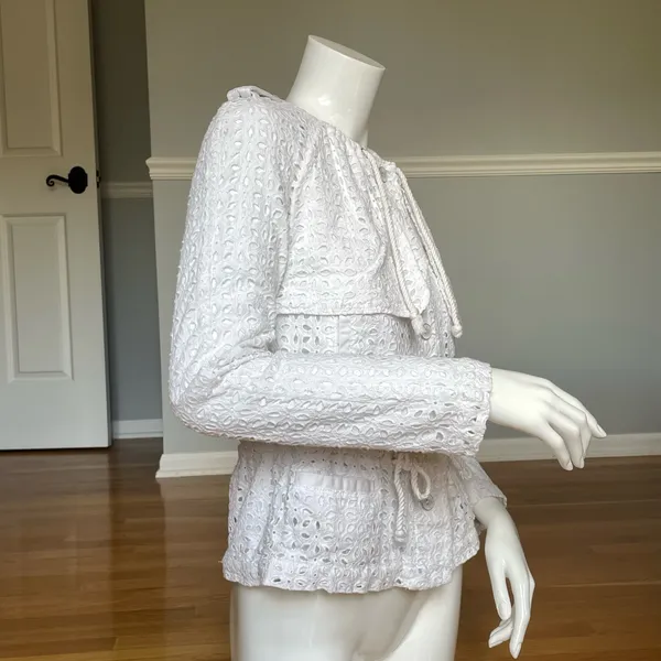 Cartonnier Anthropologie White Eyelet Embroidered Peplum Jacket Blouse Size 0 - Image 5