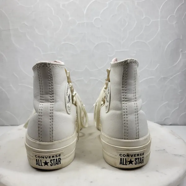 Converse CTAS Lift High Top Platform Leather Ruffle Sneakers Womens 6.5 White - Image 9