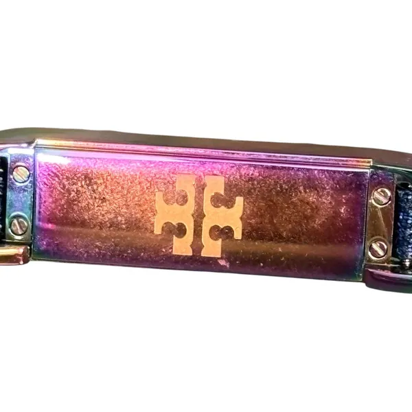 Tory Burch Fitbit Flex Double Wrap Bracelet Black Leather Iridescent Oil Slick - Image 4