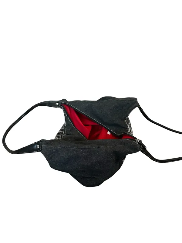 Vintage Tommy Hilfiger Black Denim Herringbone Shoulder Bag Y2K Preppy Boho - Image 6